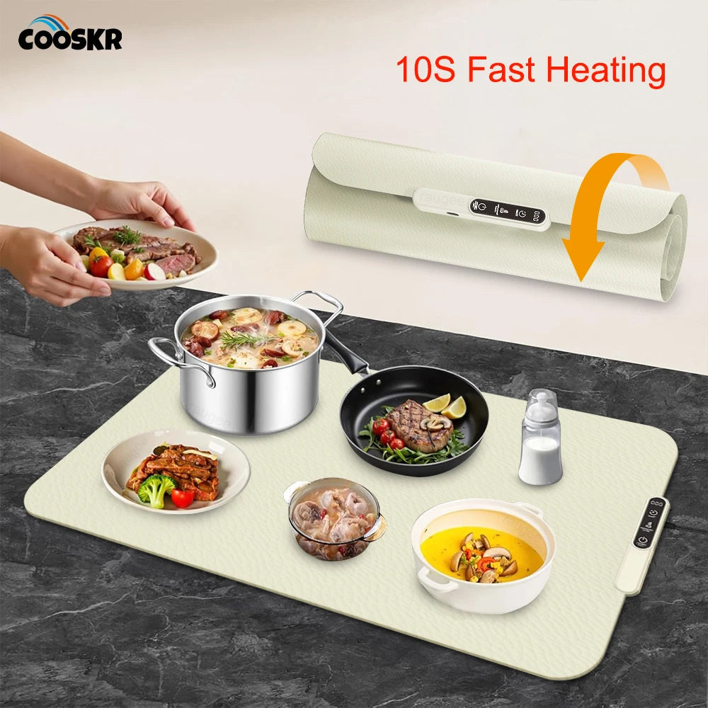 Electric Heating Plate Food Warmer Mat Silicone Dining Table Fast Warming Food Coffee Heater Tray Foldable Food Warming Plate